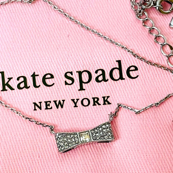 NWT Kate Spade Ready Set Bow Pave mini pendant Silver necklace. - Picture 9 of 9